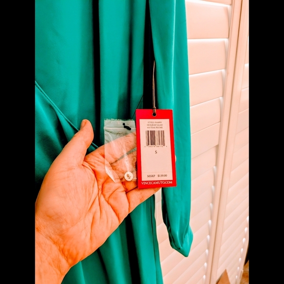 Vince Camuto Teal Faux Wrap Mini Dress NWT - Picture 3 of 10